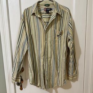 Chaps Men's Striped Shirt - butter yellow and blue